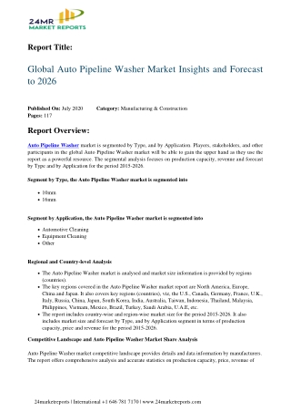 Auto Pipeline Washer Market Insights and Forecast to 2026