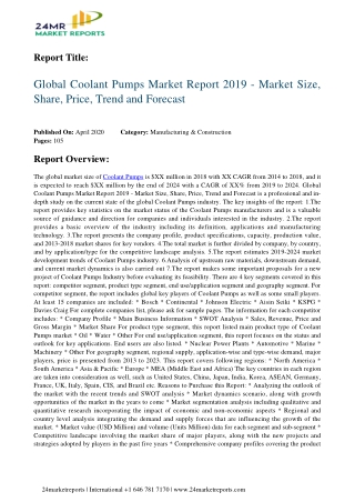Coolant Pumps Market Report 2019