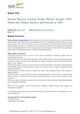 Nuclear Reactor Coolant Pumps Market Insights 2019