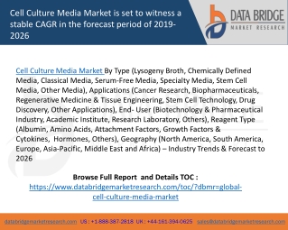Cell Culture Media Market is set to witness a stable CAGR in the forecast period of 2019-2026
