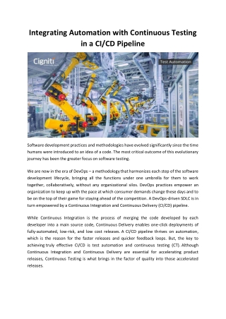 Integrating automation with continuous testing in a CI/CD pipeline