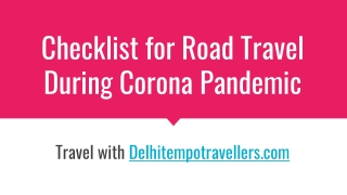 Checklist for Road Travel During Corona Pandemic