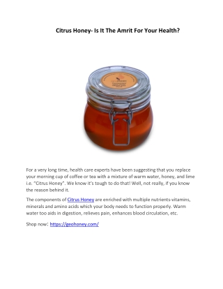 Citrus Honey- Is It The Amrit For Your Health?