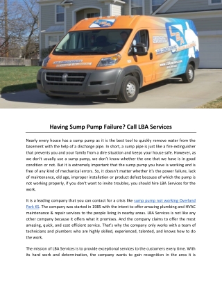 Having Sump Pump Failure? Call LBA Services