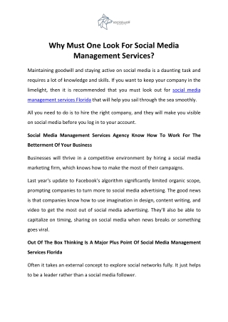 Why Must One Look For Social Media Management Services?