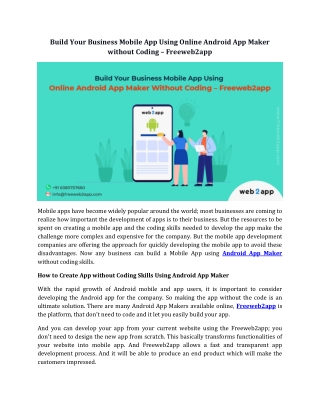 Build Your Business Mobile App Using Online Android App Maker without Coding