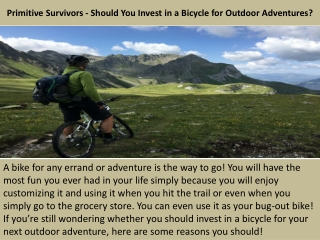 Primitive Survivors - Should You Invest in a Bicycle for Outdoor Adventures?