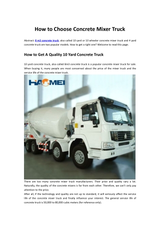 How to Choose Concrete MIxer Truck