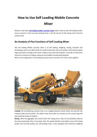 How to Use Self Loading Mixer