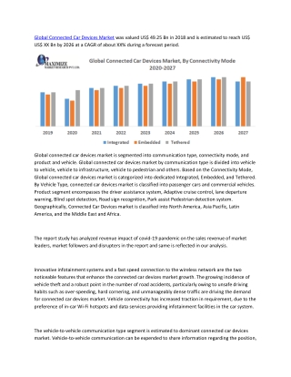 Global Connected Car Devices Market – Industry Analysis and Forecast (2019-2026)