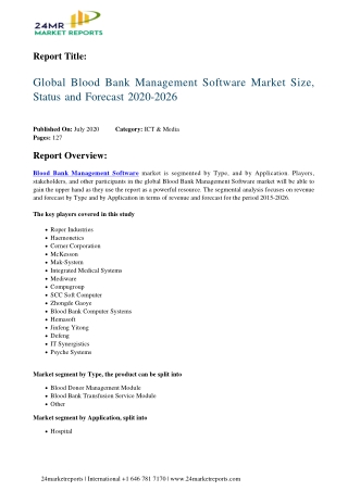 Blood Bank Management Software Market Size, Status and Forecast 2020-2026