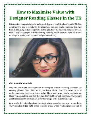 How to Maximise Value with Designer Reading Glasses in the UK