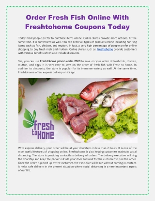 Order Fresh Fish Online With Freshtohome Coupons Today