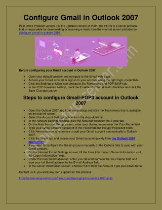 Configure Gmail In Outlook 2007