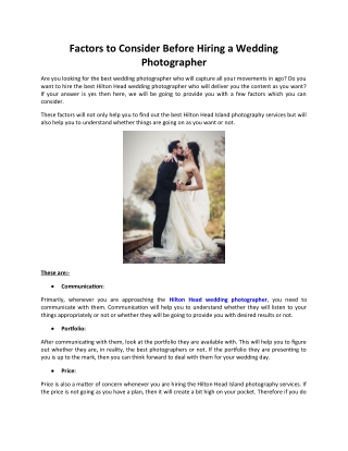 Factors to Consider Before Hiring a Wedding Photographer