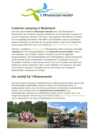 Vakantiepark 't Rheezerwold - 5 sterren camping Nederland