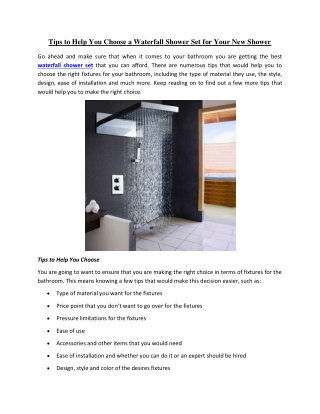 Tips to Help You Choose a Waterfall Shower Set for Your New Shower