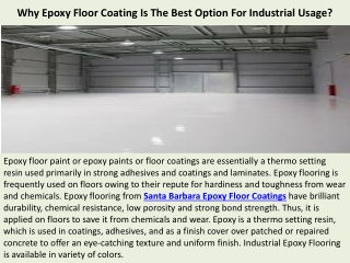 Santa Barbara Epoxy Floor Coatings | Why Epoxy Floor Coating Is The Best Option For Industrial Usage?