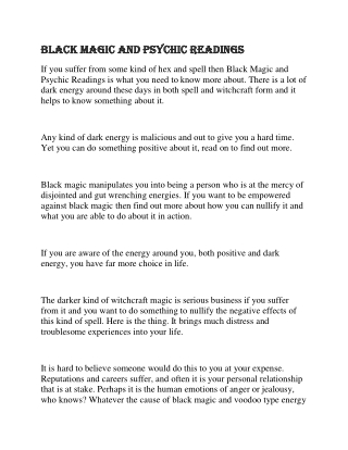 Black Magic And Psychic Readings