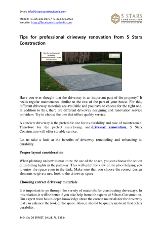 Tips for professional driveway renovation from 5 Stars Construction