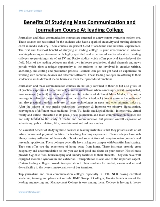 Benefits Of Studying Mass Communication and Journalism Course At leading College