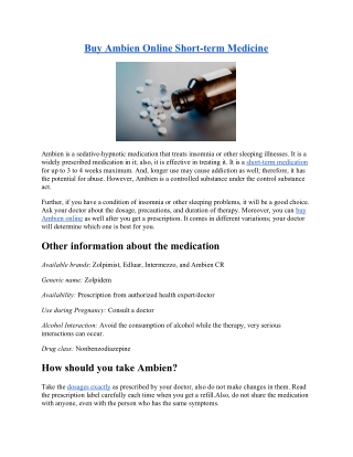 Buy Ambien Online Short-term Medicine