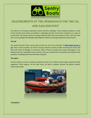 Requirements of the Workboats for the Oil and Gas Industry