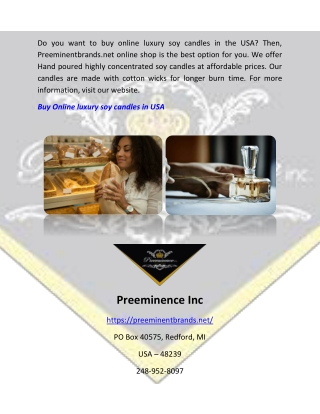 Buy Online Luxury Soy Candles in USA | Preeminentbrands.Net