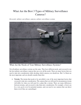 What Are the Best 3 Types of Military Surveillance Cameras