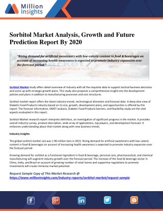 Sorbitol Market Analysis, Growth and Future Prediction Report By 2020