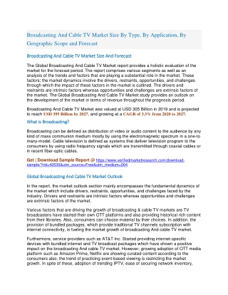 Broadcasting And Cable TV Market Size By Type, By Application, By Geographic Scope and Forecast