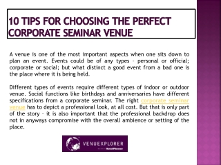 10 Tips for Choosing the Perfect Corporate Seminar Venue