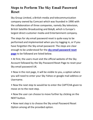 Steps to Perform The Sky Email Password Reset