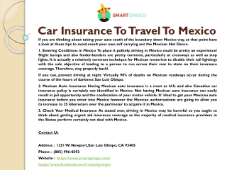 Car Insurance To Travel To Mexico