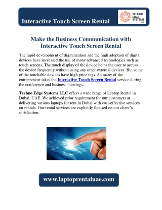 Make The Business Communication With Interactive Touch Screen Rental
