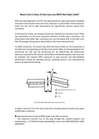 What is the IL Value of Ultra Low Loss MPO Fiber Optic Cable?