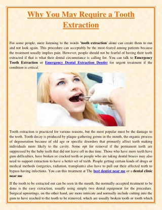 Why You May Require a Tooth Extraction