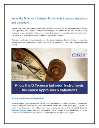 Know the difference between instruments insurance appraisals and valuations