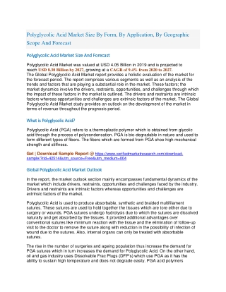 Polyglycolic Acid Market Size By Form, By Application, By Geographic Scope And Forecast