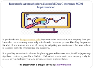 Resourceful Approaches for a Successful Data Governance MDM Implementation