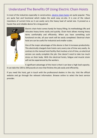 Understand The Benefits Of Using Electric Chain Hoists