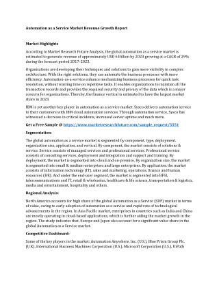 Automation as a Service Market Revenue Growth Report