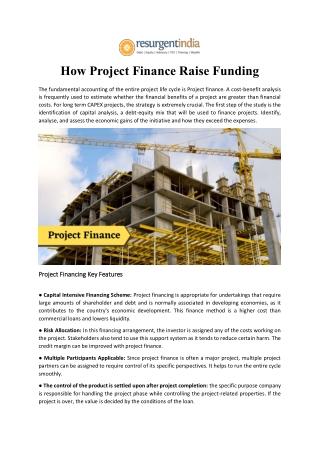 Project Financing Key Features