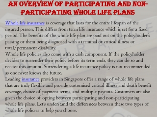 An Overview of Participating and Non-Participating Whole Life Plans