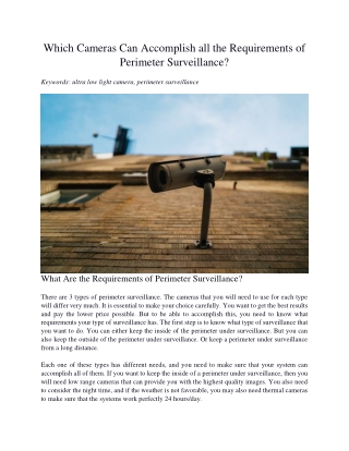 Which Cameras Can Accomplish all the Requirements of Perimeter Surveillance?
