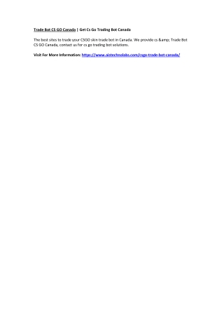 Trade Bot CS GO Canada | Get Cs Go Trading Bot Canada
