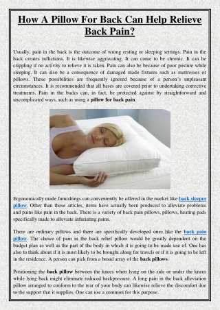 How A Pillow For Back Can Help Relieve Back Pain?