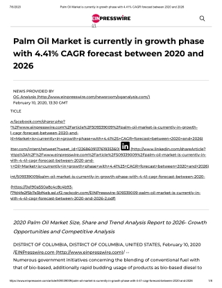 2020 Palm Oil Market Size, Share and Trend Analysis Report to 2026