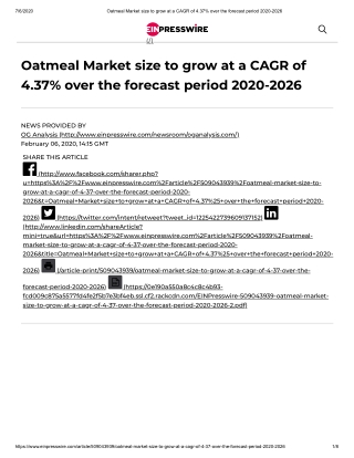 2020 Oatmeal Market Size, Share and Trend Analysis Report to 2026