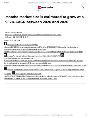 2020 Gluten Matcha Market Size, Share and Trend Analysis Report to 2026